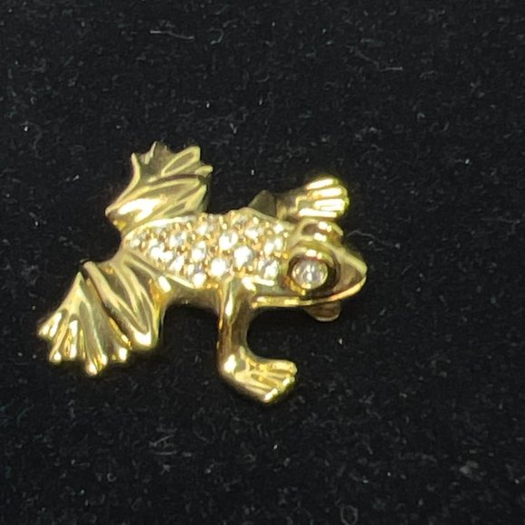 Vintage Gold Tone And Swarovski Crystal Frog Brooch Signed SAL (4085) - Picture 3 of 6
